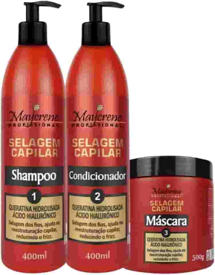 Kit Selagem Capilar Maycrene Profissional Shampoo 400ml Condicionador 400ml Máscara 500g Sem Adição de Sal