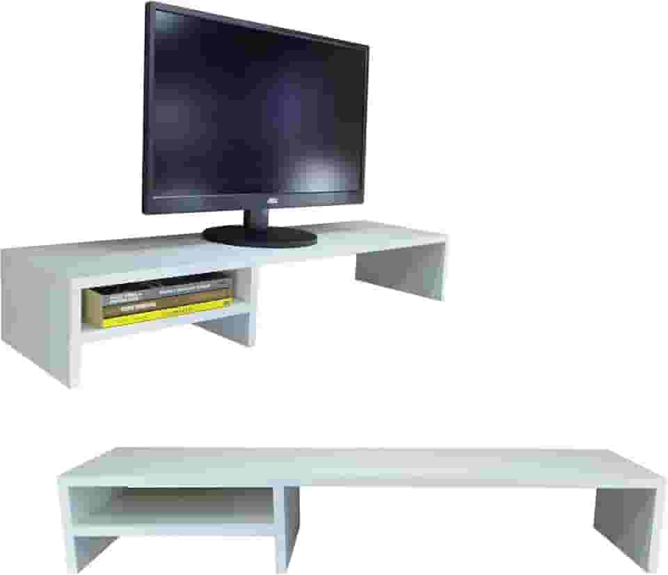 Suporte Para Monitor Elevado Mesa Home Office Setup Gamer Organizador MDF 90cm (Branco)