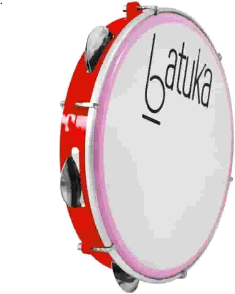 Pandeiro 10' Abs Vermelho Plat Inox Pele Leitosa Batuka- Luen
