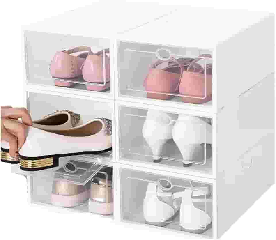 Kit 10 Caixas organizadora para guardar sapato sandália chinelo empilhável Sapateira Gaveta (Branca)