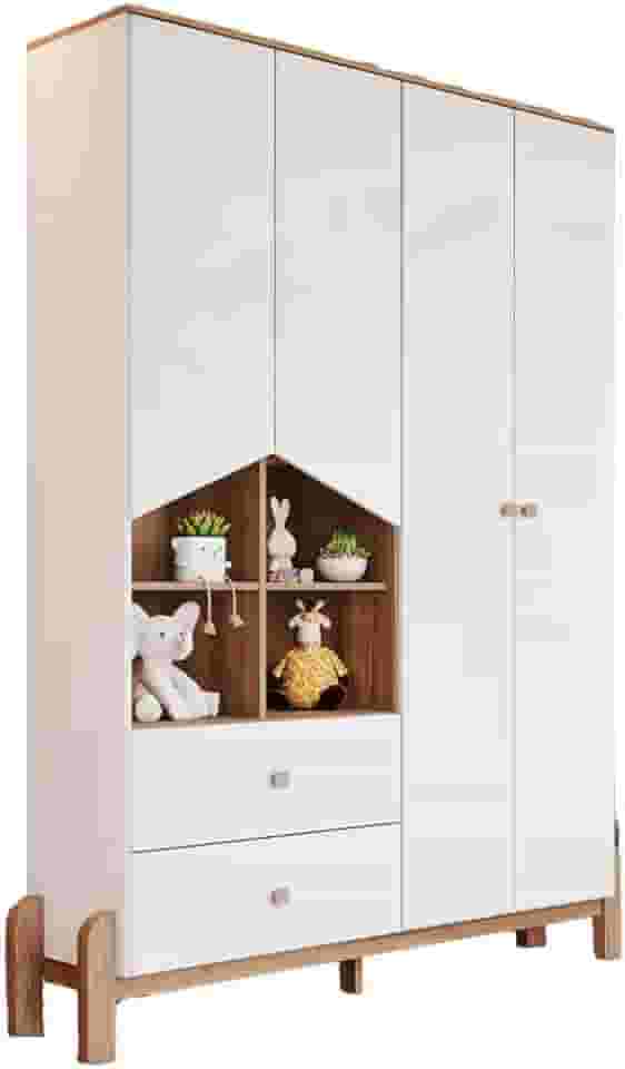 Guarda-Roupa Infantil Ternura 4 Portas 2 Gavetas Branco/Jequitibá - Henn