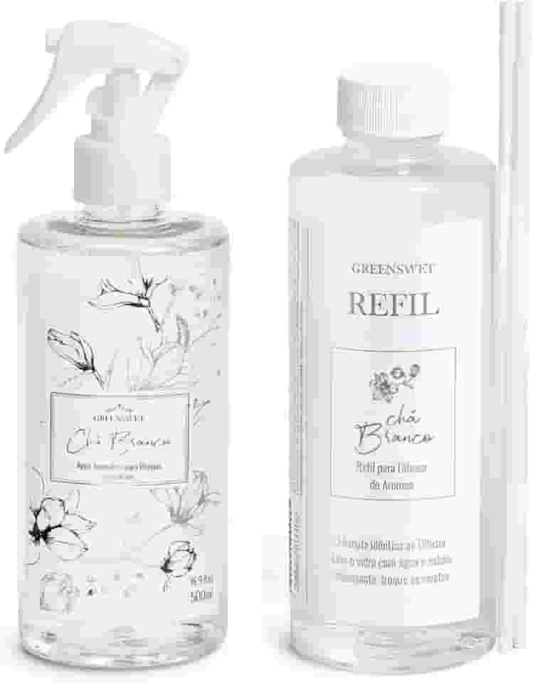 Kit Água Aromática 500ml E Refil De Difusor 300ml - Essência Chá Branco - Greenswet