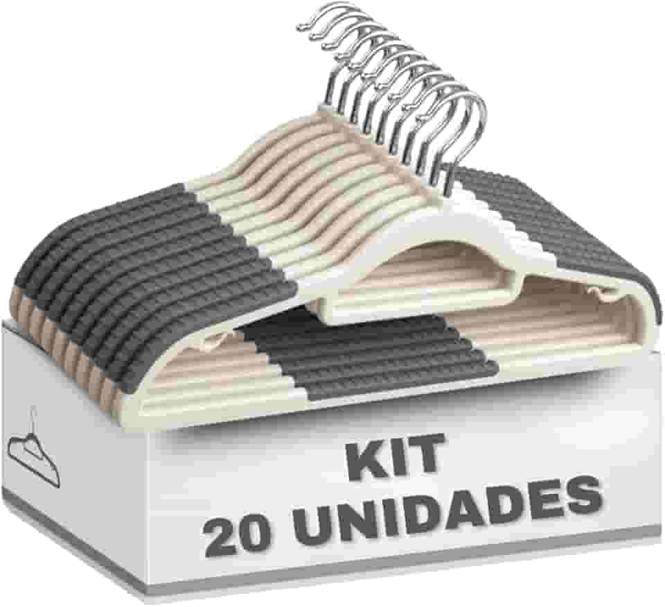 Kit Cabides Adulto Antideslizante para Roupas Tok Gancho 360º Reforçado Resistente (20)