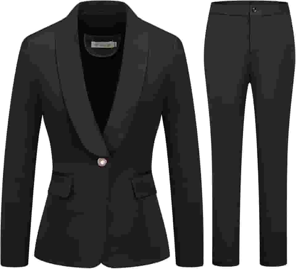 Conjunto de 2 peças de terno de negócios feminino, um botão, cor lisa, blazer