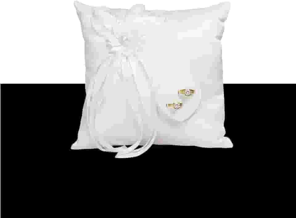 COSLANLEE Almofada de anel de casamento, almofada de anel, laço floral de renda branca e caixa de suporte de anel de coração para cerimônia de casamento 19,8 x 19,8 cm