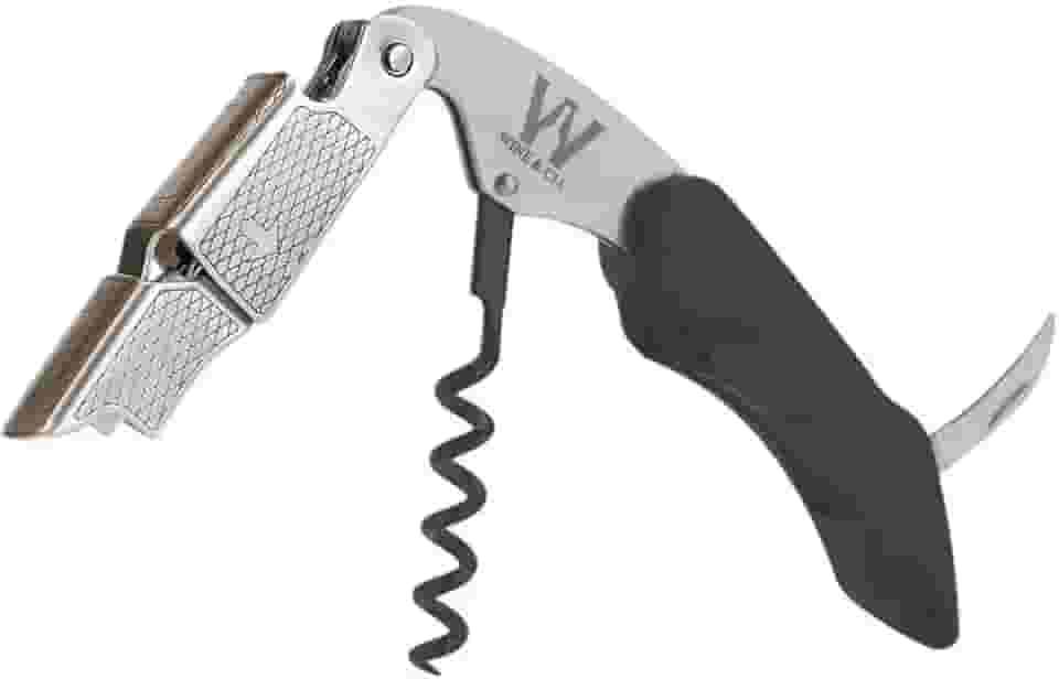 Abridor De Vinho Profissional Wine & Cia Tipo Sommelier Saca Rolhas 2 Tempos Com Serrilha Em Aço 304 (ABS Preto)