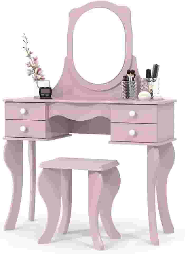 Penteadeira 4 Gavetas Com Banco Princesa Rosa