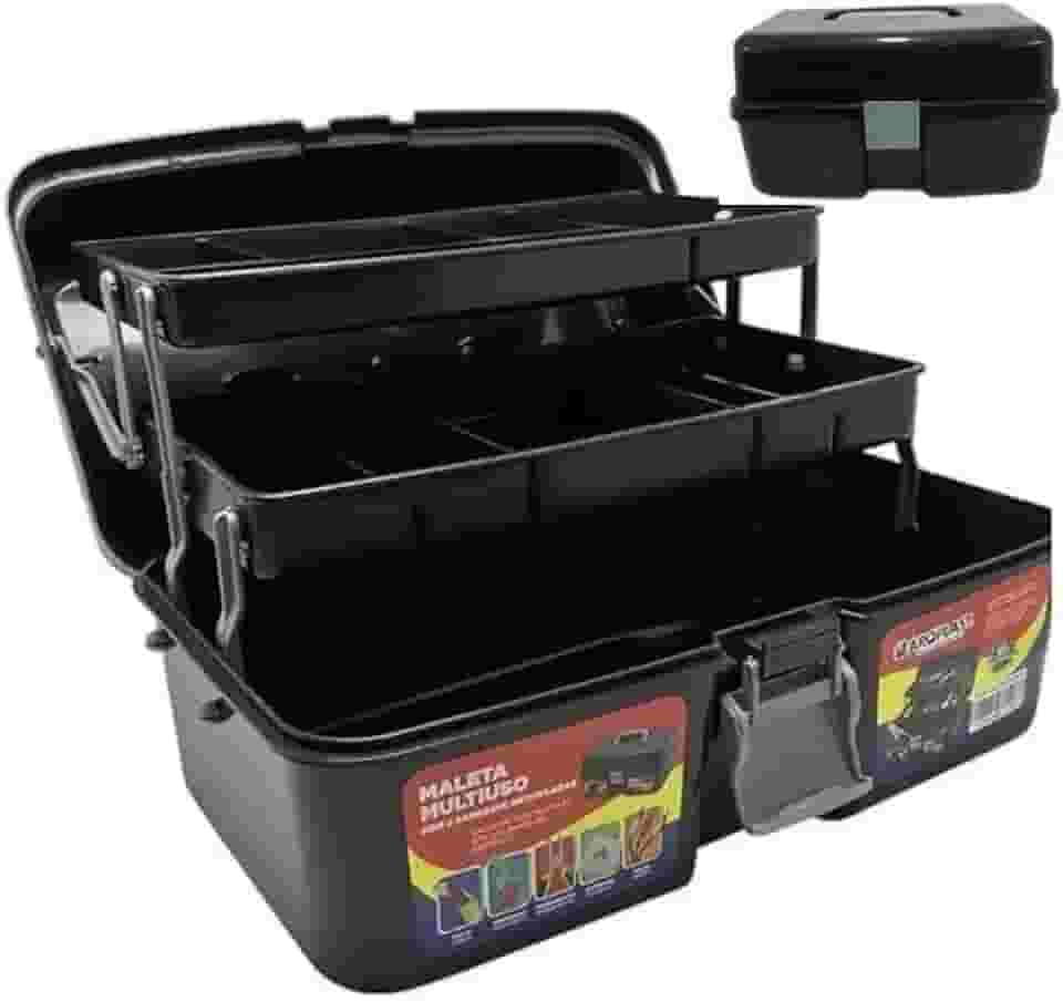 Maleta Organizadora com 2 Bandejas Multiuso para Pesca Tralha e Caixa de Ferramentas