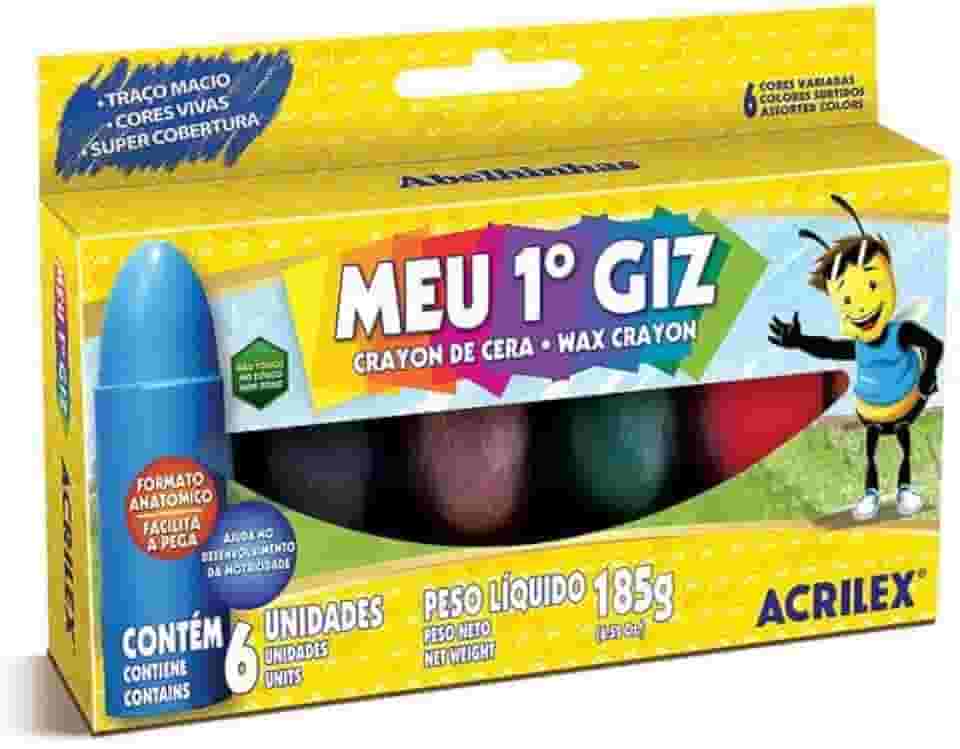 Giz de Cera Meu Primeiro Giz Corpo de Madeira 6 Cores Acrilex