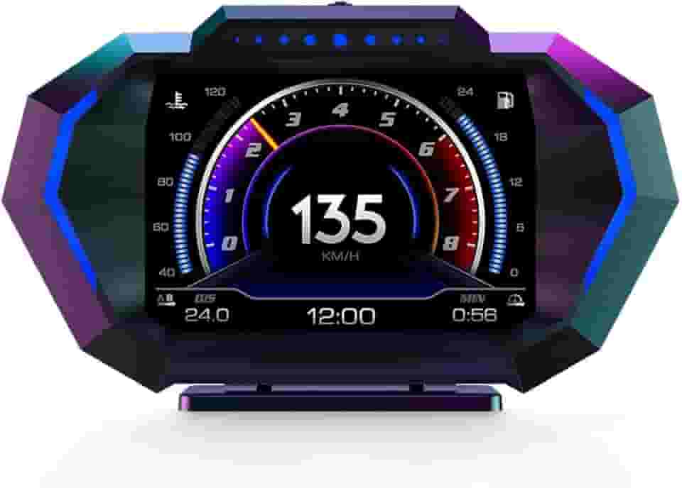 BY-J Car Hud Heads Up Display Velocímetro GPS digital, visor Obd2, medidor de inclinação do ângulo do carro, acelerômetro com velocidade do veículo KM/h MPH, RPM, relógio, aviso de sobrevelocidade,