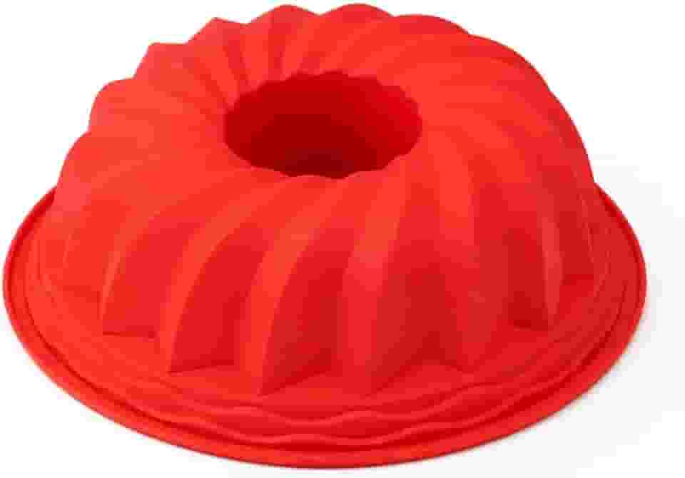 Forma de Silicone para Bolo e Pudim Grande | Assadeira Flexível Antiaderente, Resistente ao Calor, Fácil de Desenformar, Ideal para Forno, Micro-ondas e Freezer (Vermelha)