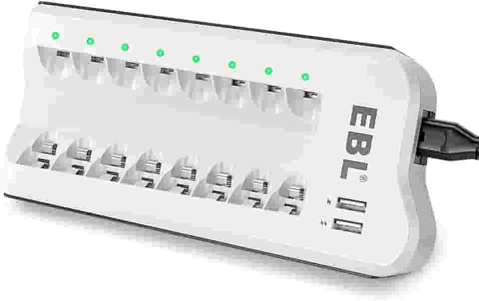 MPOWER - Carregador de Pilha Inteligente Universal com 2 Portas USB para Pilhas Recarregáveis AA, AAA, C, D e 9V | Compatível Ni-MH/Ni-CD | Bivolt | Carregamento Otimizado