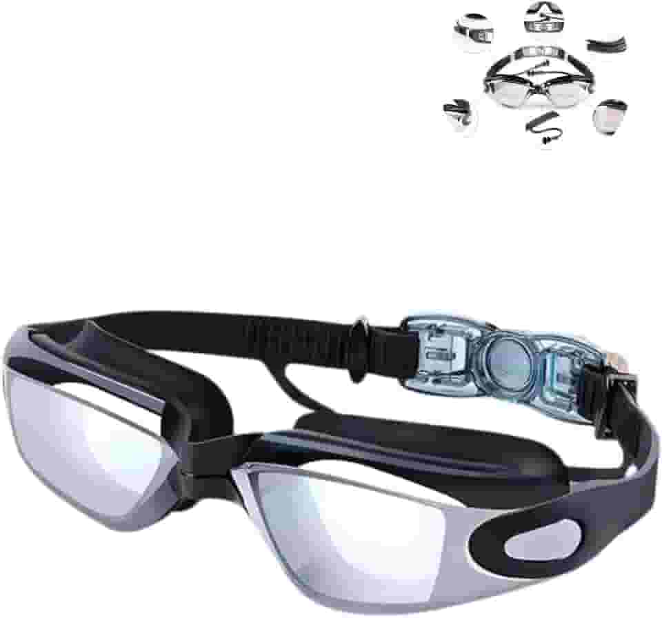 Óculos de Natação Profissional com Lentes Espelhadas, Antiembaçante, Proteção UV, Vedação em Silicone, Ajuste Confortável, Unissex para Adultos