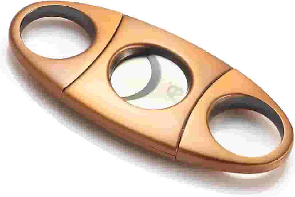 ALASKA BEAR - Cortador de charutos bronze antigo de aço inoxidável guilhotina lâmina de corte duplo em bolsa de presente preta