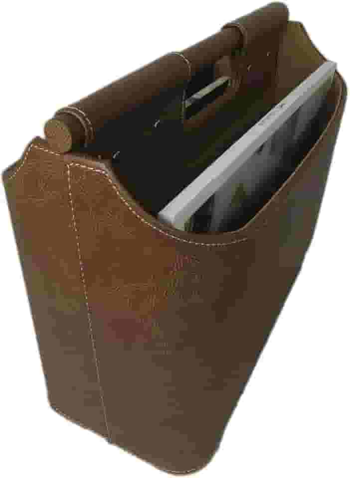 Revisteiro 2 compartimentos em couro marrom 36x28,5x17cm BTC