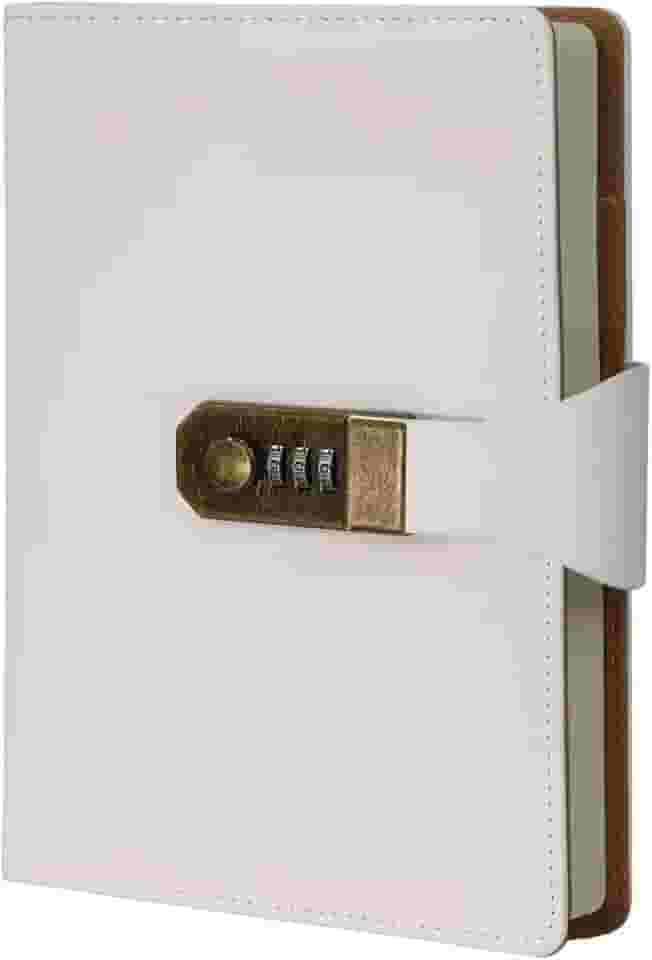 LUMAI Caderno Diário com Cadeado e Fechadura Secreta, Ideal para Anotações, Projetos, Privacidade e Criatividade, Folhas Com Pauta Linhas, Capa de Couro Resistente e Design Minimalista – Branco
