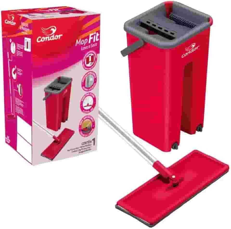 Condor Mop Lava e Seca Fit Pisos Janelas Perfect Esfregão com Balde Flat 1653 Vermelho