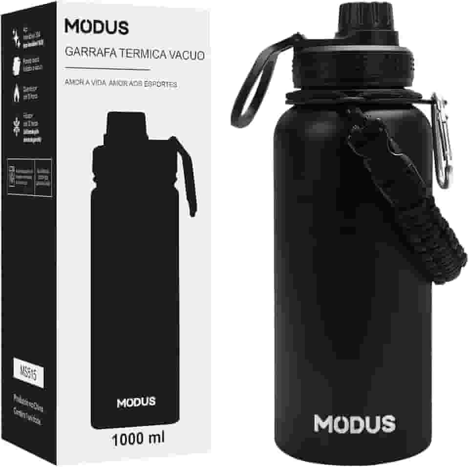MODUS Garrafa Térmica Esportiva De Aço Inoxidável Com Isolamento A Vácuo De 1000ML (Preto)