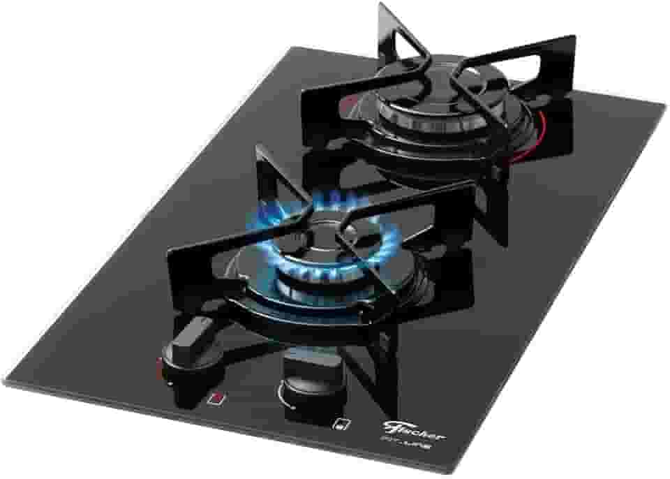 FISCHER COOKTOP À GÁS 2 BOCAS FIT LINE MESA VIDRO PRETO BIVOLT - 27185-60015