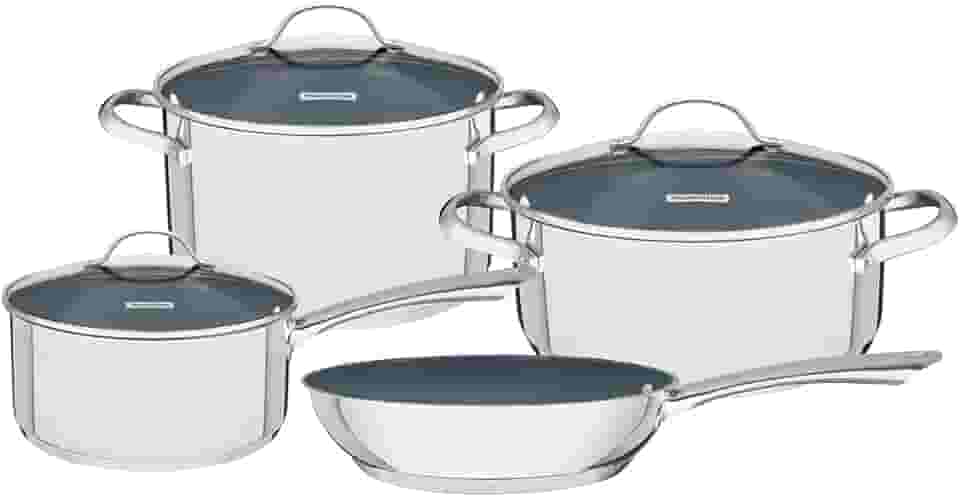 Jogo de Panelas Tramontina Una Ceramic em Aço Inox Fundo Triplo com Revestimento Interno Cerâmico Grafite 4 Peças