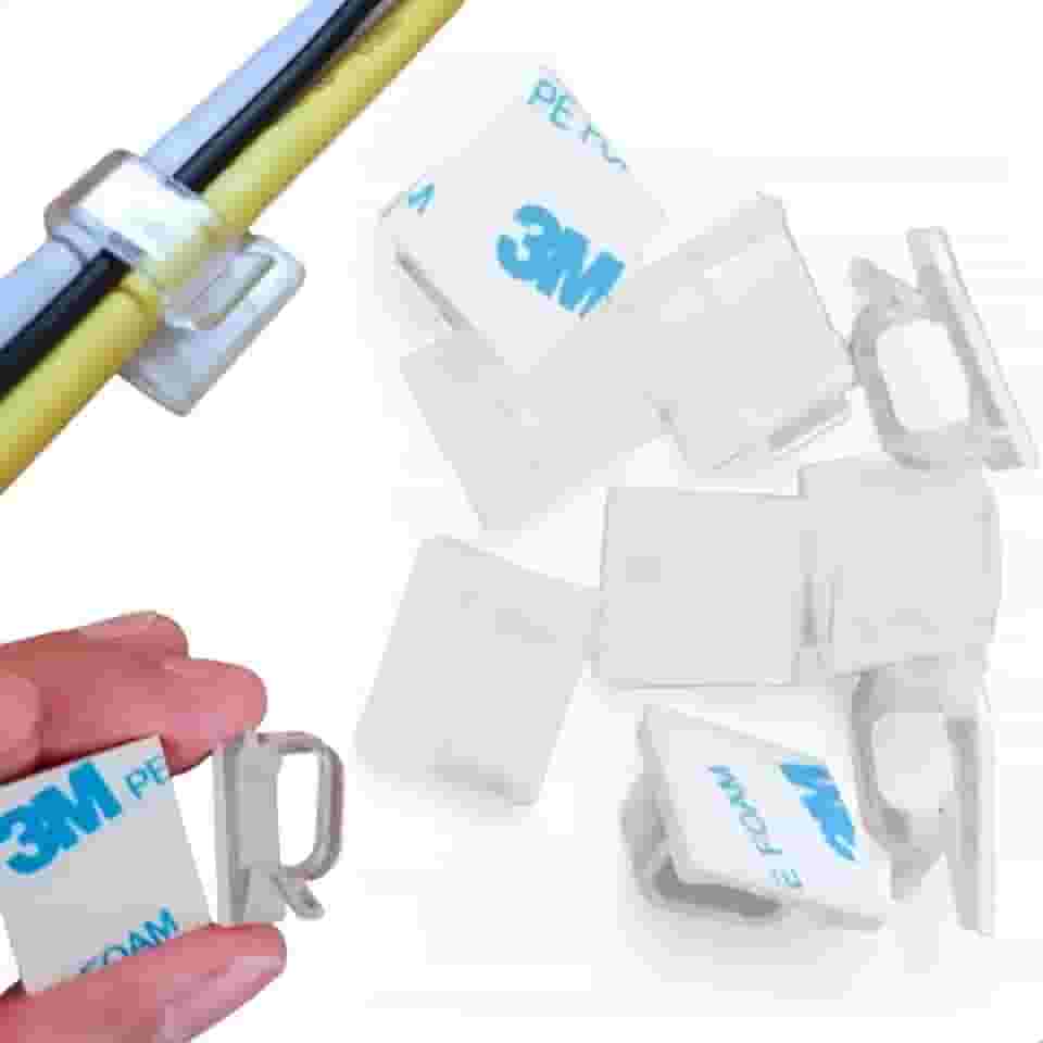 Organizador de Cabos e Fios Kit com 20 Peças Unidades Clipes 13 mm Autoadesivos Fita 3M Premium Passa fio Abraçadeira Organizadores Adesivo Clips Fixador Fixação Presilha Autocolantes