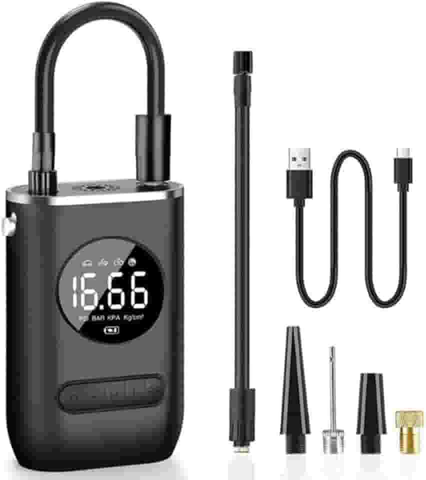 Calibrador Compressor Bomba De Ar Portátil Digital com Lanterna LED para Encher Pneus de Carro, Moto, Bike, Bicicleta, Bola e Piscina Inflável 50W