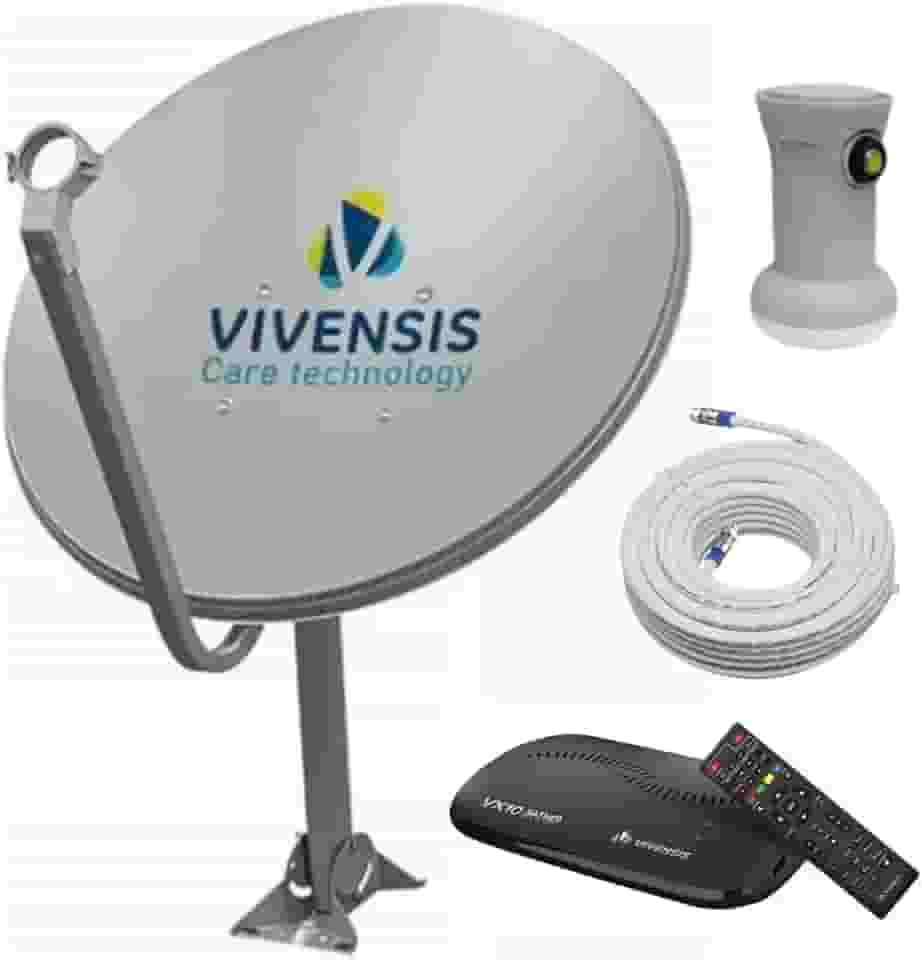 Kit Antena Nova Parabólica Ku Vivensis Digital Completa 100% Canais Livres Receptor Sat Full Hd LNBF Cabo 5g