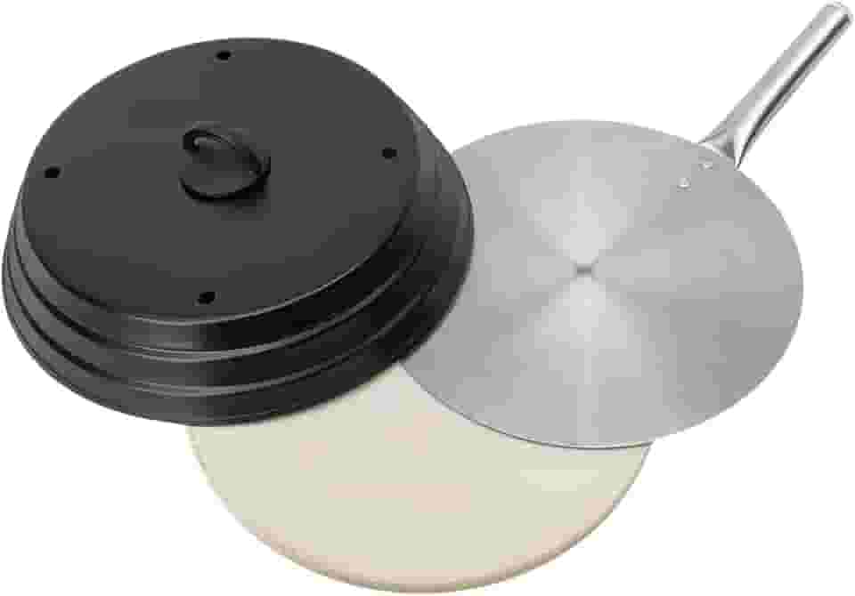 Kit Pizza Para Churrasqueira Com Pá de Pizza Alumínio Pedra Refratária Redonda 37cm e Abafador Preto