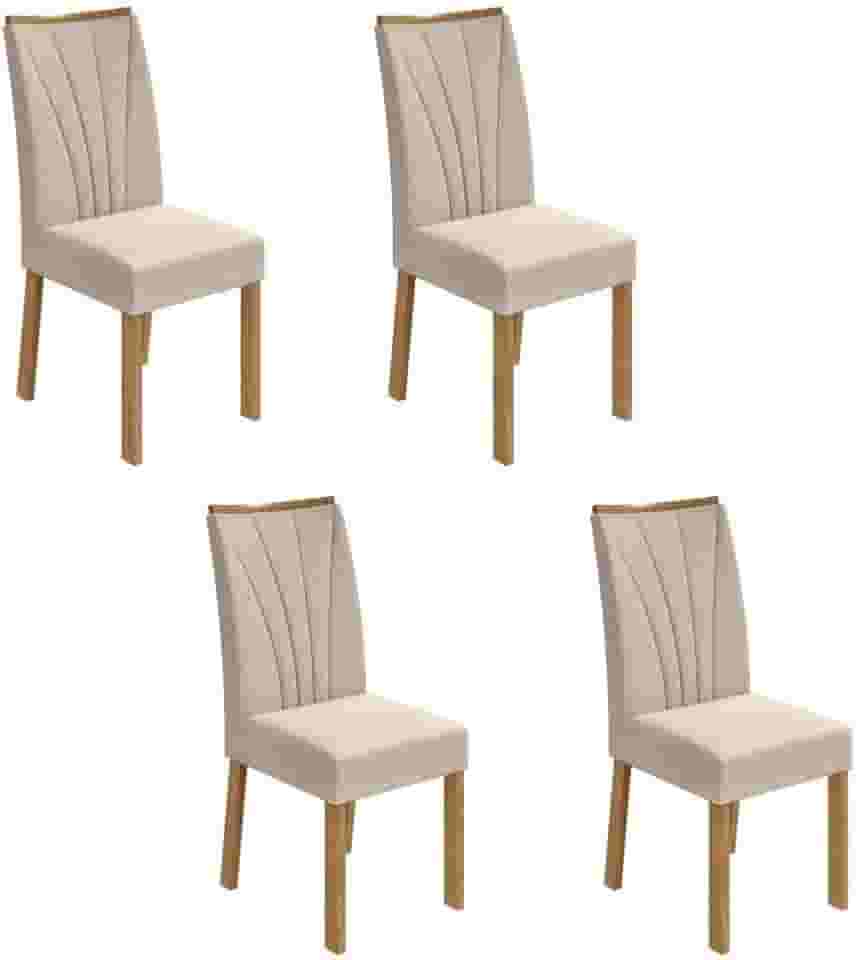 Conjunto 4 Cadeiras Estofadas Apogeu Móveis Lopas Amêndoa Clean/linho Rinzai Bege
