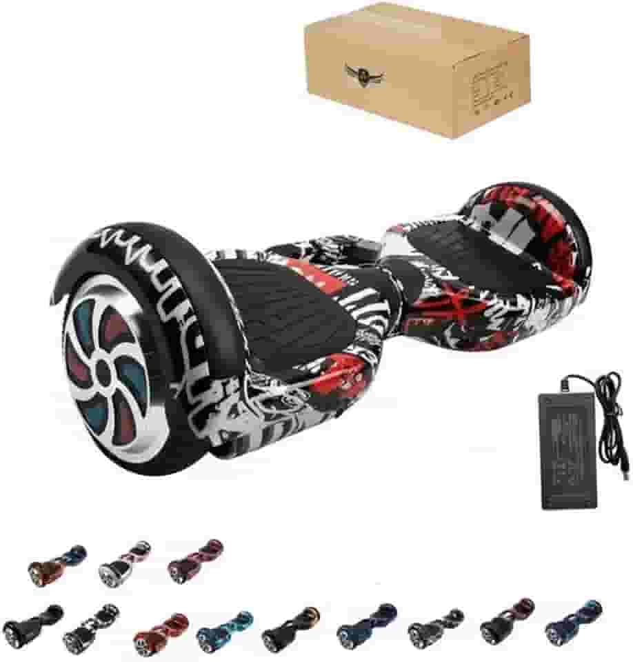 Hoverboard Infantil Skate Elétrico 6.5", LED Bluetooth, Bateria de Grande Capacidade, 15 km/h, Uso Interior/Exterior, 25kg, com Adaptador e Manual, 65x25x29cm