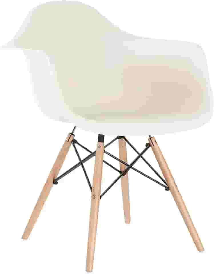 Loft7, Cadeira Charles Eames Eiffel DAW Com Braços e Pés de Madeira Clara, Polipropileno e Aço, Escritório, Sala de Estar e Sala de Jantar