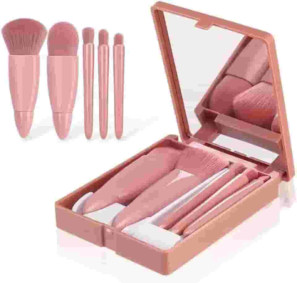 Kit de Pincéis de Maquiagem com Espelho - Completo, Portátil e Ótimo para Viagem