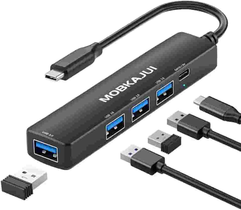 Extensor divisor de dados USB C Hub 3.0 de 5 portas, hub múltiplo USB C com porta USB-C de alimentação/dados, com luzes indicadoras, para laptop, PC, PS4/5, Xbox, Keyborad, mouse, Windows, Linux e
