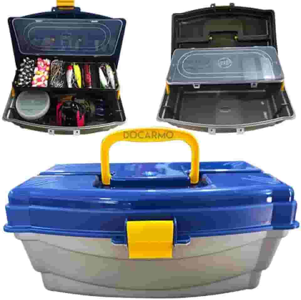 DoCarmo, Caixa de Pesca Ferramenta Bandeja Articulada com Estojo Cor:Azul