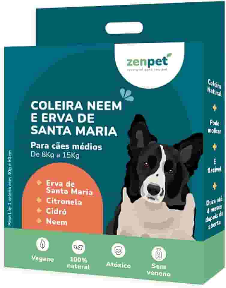 Coleira Neem e Erva de Santa Maria para Cães Médios Zenpet