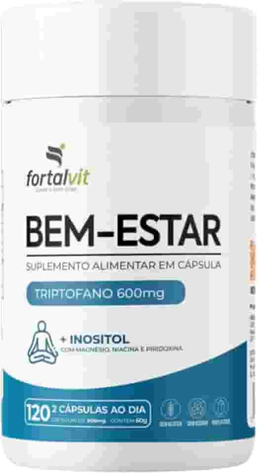 L-Triptofano 600mg + Inositol, Magnésio e Vitaminas B3 e B6, BEM-ESTAR - Longa Duração: 2 Meses de Uso,120 Cápsulas, Fortalvit