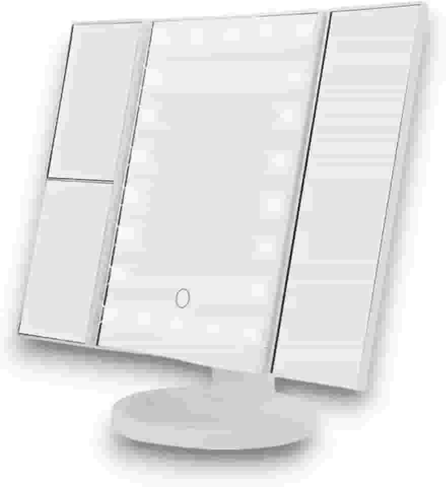 Espelho de Maquiagem LED Dobrável com Regulagem de Luz: Iluminação Tipo Camarim, Touch, Zoom, Portátil para Penteadeira - NEXUS MARKET