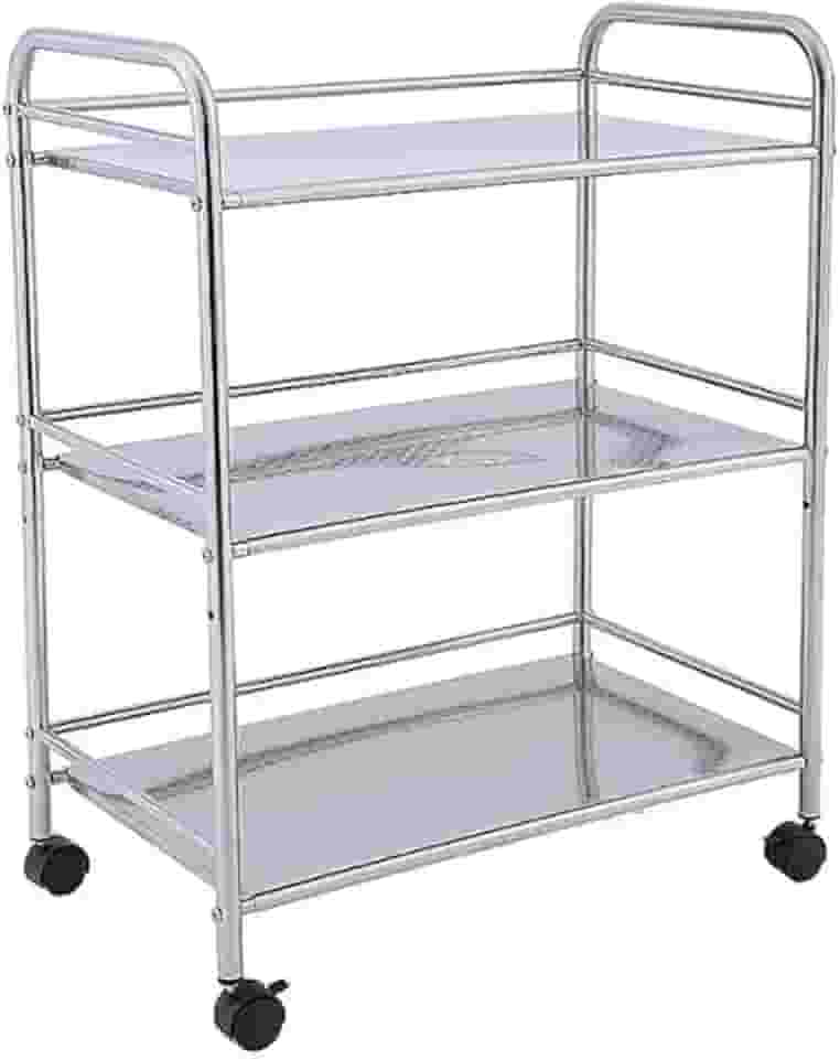 Prateleira multiuso em aço inox de 3 elementos com rodinhas