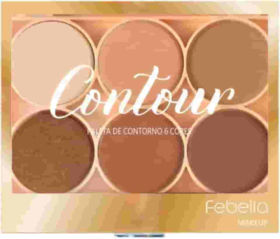 Febella Paleta de Contorno 6 Cores, Pó Compacto com Pincel Aplicador, 16,20g