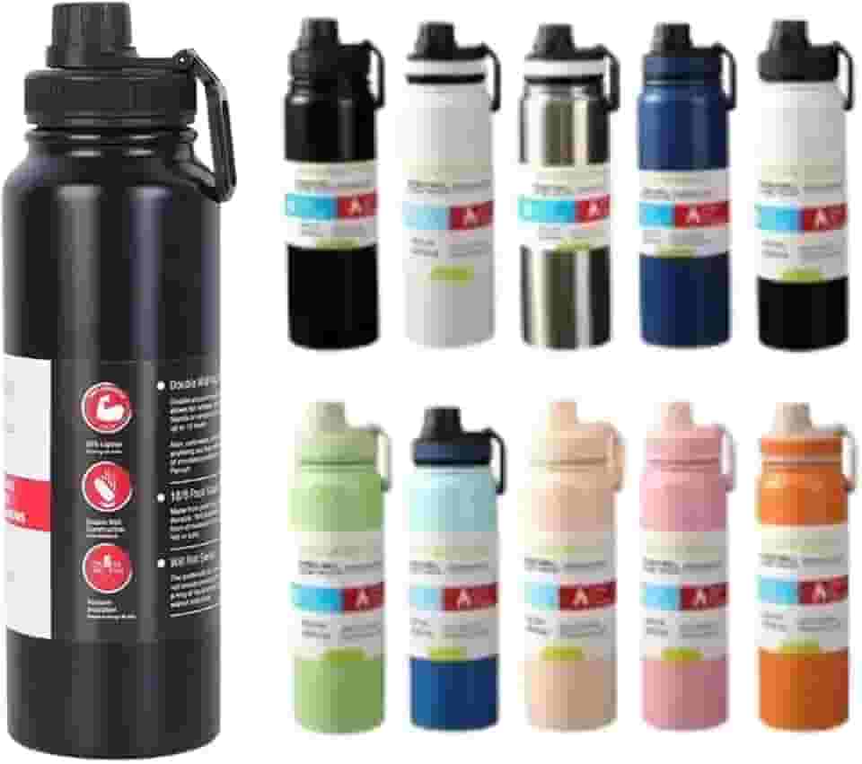 Garrafa de Água Térmica aço Inox Esportiva Academia Isolada a Vácuo Aço Inox (304) com 800ml (Preto, 800 ml)