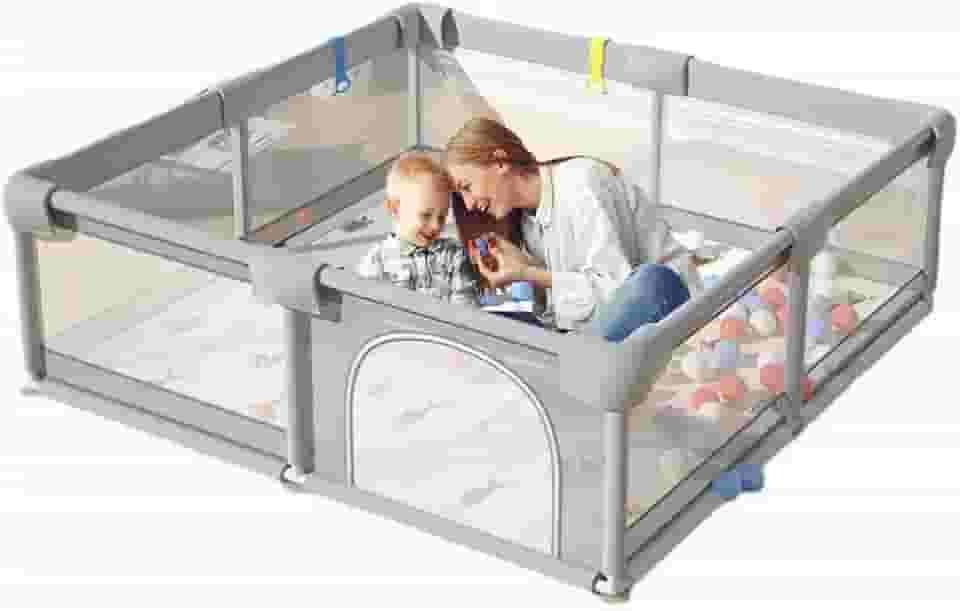 150×180×68cm Cercadinho para Bebe Para Bebês e Crianças Pequenas Chiqueirinho Bebe Para Internos & Externos Cercadinho de Segurança Resistente Para Bebês com Malha Macia e Respirável