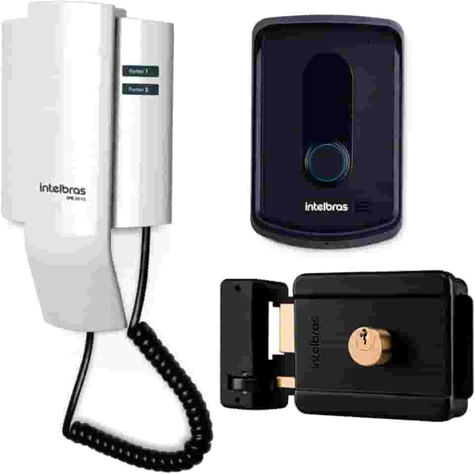 Kit Porteiro Interfone Eletrônico IPR 8010 Residencial Intelbras + Fechadura Elétrica de Sobrepor Cilindro Fixo FX 500 Intelbras