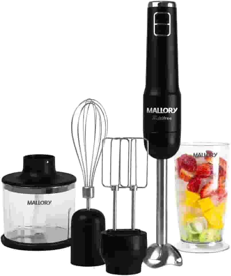 Mixer Mallory Multifree – 4 em 1, 14.000 RPM, Bateria de Longa Duração, Função Pulsar e Turbo, Lâminas de Aço Inox, Copo Ultra Resistente - Bivolt
