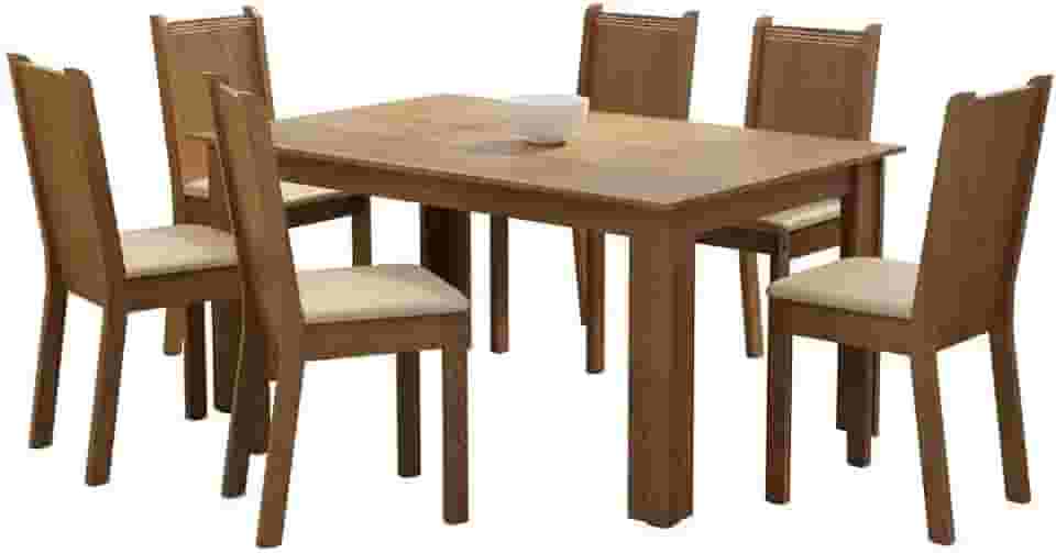 Conjunto Sala de Jantar Madesa Analu Mesa Tampo de Madeira com 6 Cadeiras