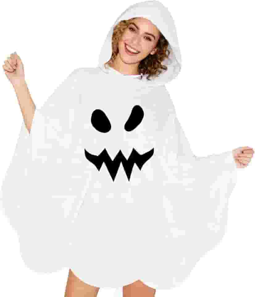 Fantasia de fantasma para adultos – Capa poncho com capuz de fantasma tamanho grande, fantasia fácil de Halloween para mulheres, casais e adolescentes 2025 roupa cosplay