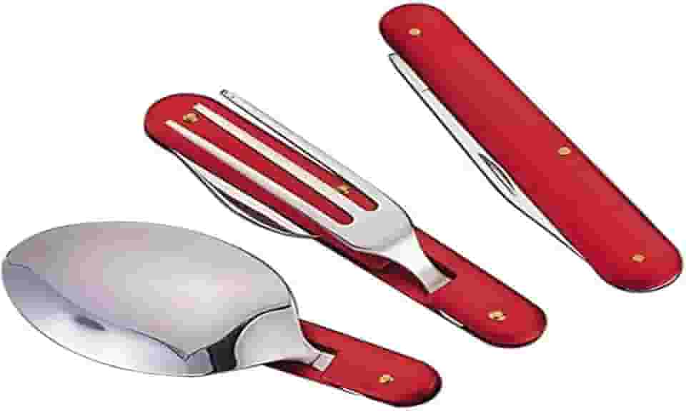 Guepardo, Conjunto de Talheres Trekker, Aço Inoxidável 420, Dobrável e Compacto, Prático para Camping e Trilhas, Versátil e Durável, Vermelho