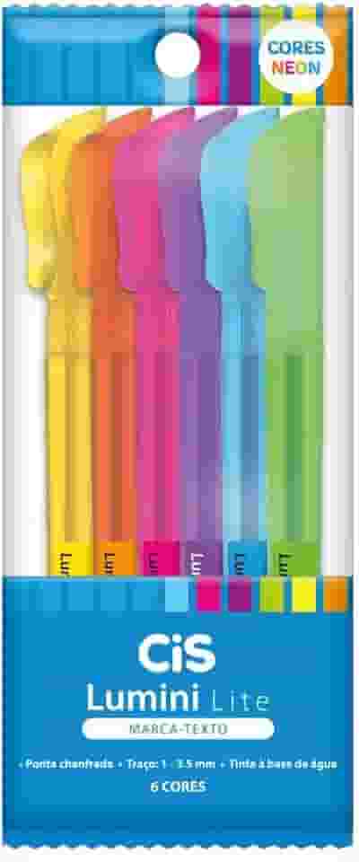 Marca-texto CIS Lumini Lite Neon, Estojo com 6 cores