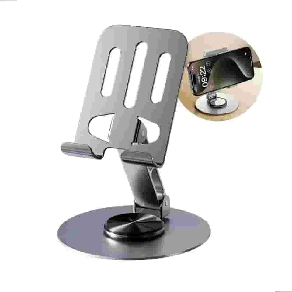 Suporte de Celular Mesa Premium Alumínio Dobrável Ajustável 360 Ergonômico Estável Antiderrapante Universal Smartphone Tablet