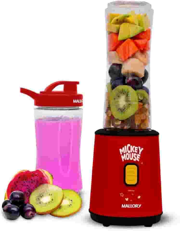 Liquidificador Individual Mallory Mickey Mouse - 2 Copos: 400ml e 600 ml, 300W de potência, Pés antiderrapantes, Comprimento do cabo de 122cm - 127V