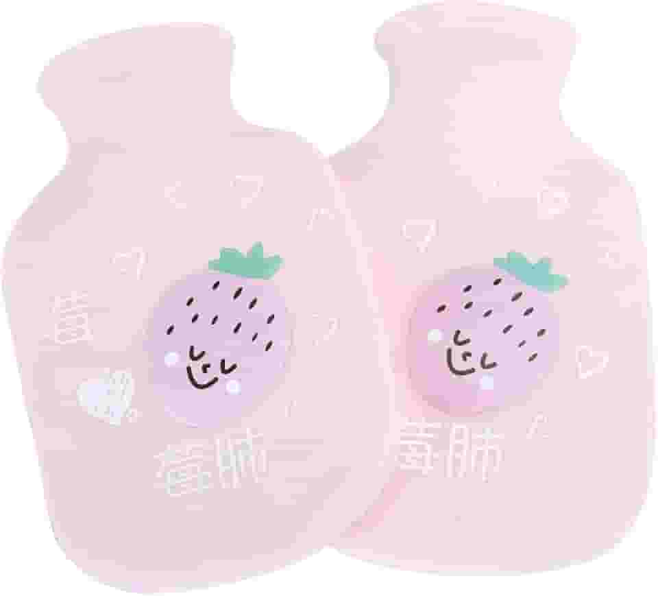 2 pçs dos desenhos animados flanela de borracha garrafa de água quente grosso saco de água quente 350ml (rosa claro)
